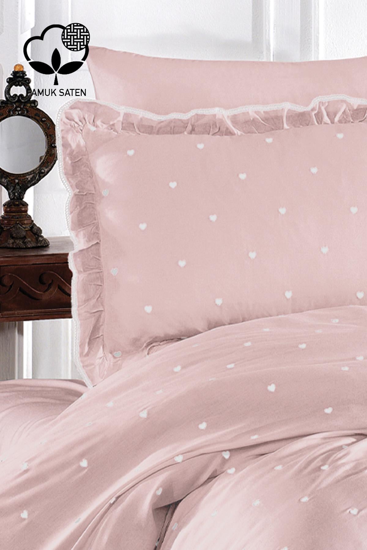 Amore Heart Embroidered Cotton Satin King Size 6-Piece Duvet Cover Set