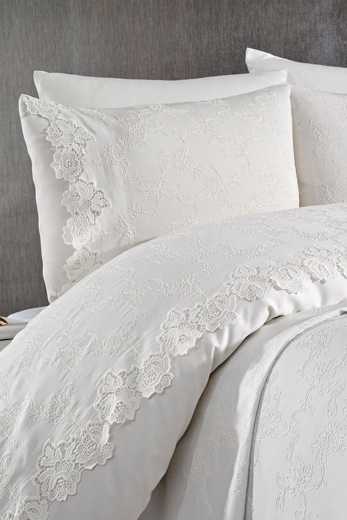 Astena Floral Embroidered King Size 7-Piece Duvet Cover + Quilt Set