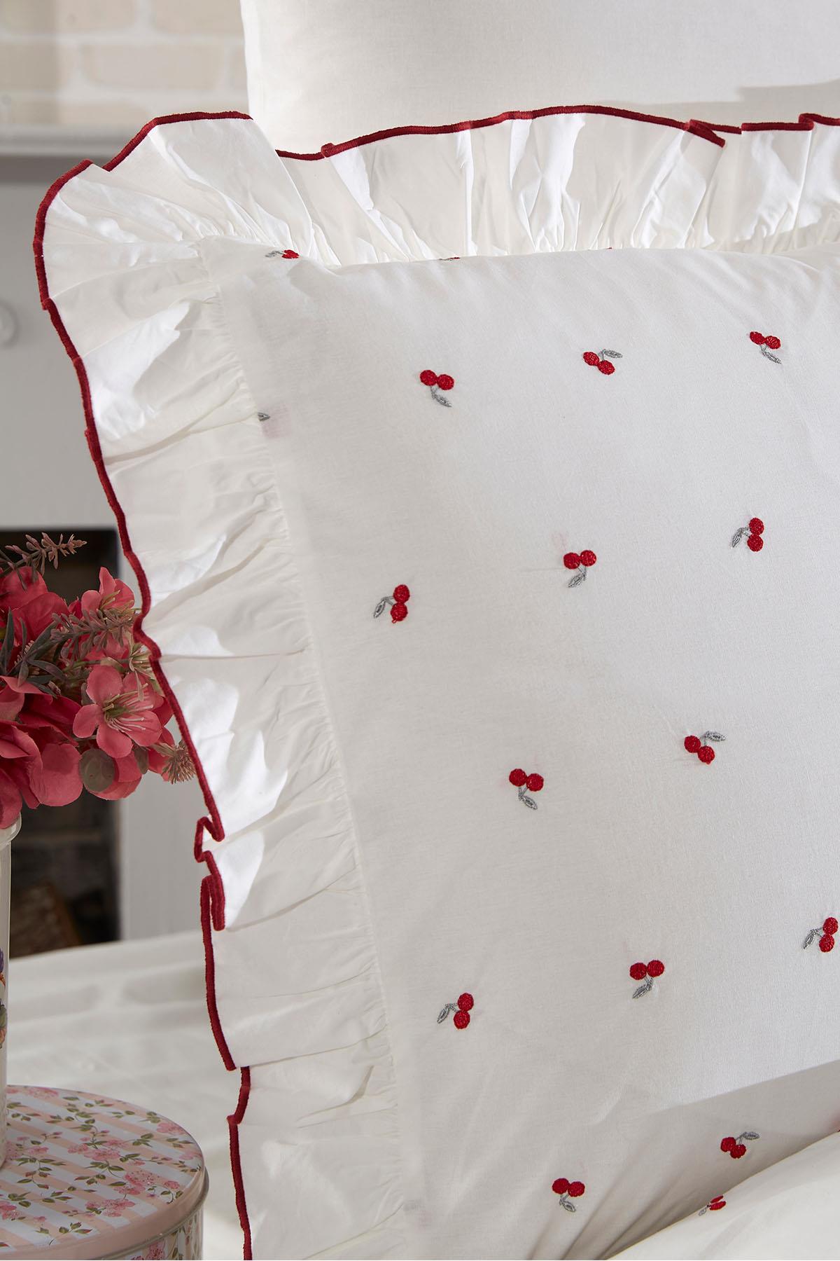 Cherry Embroidered 100% Cotton Double 6-Piece Duvet Cover Set