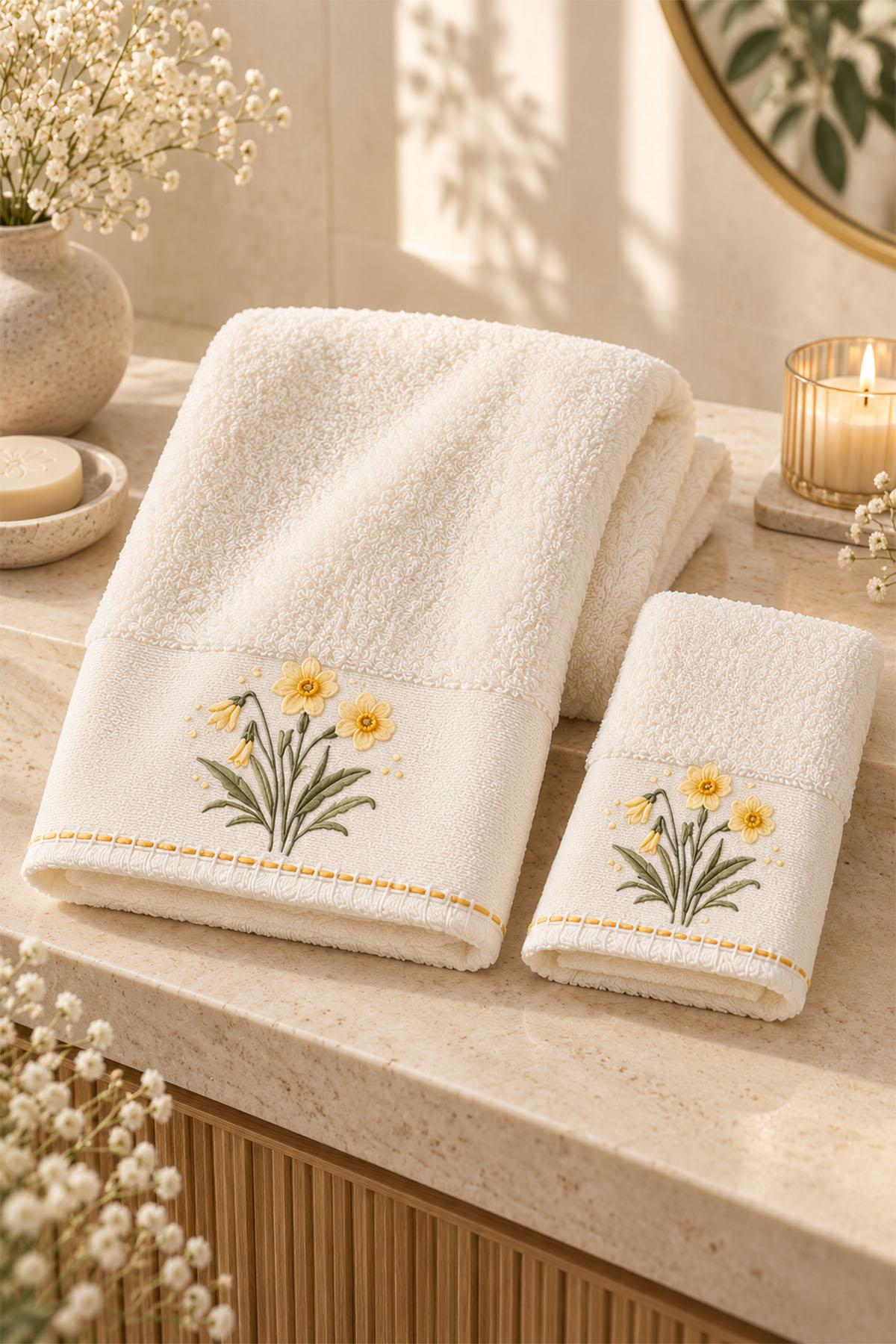 Fiorella Flower Embroidered Face Towel (50 x 90 cm)