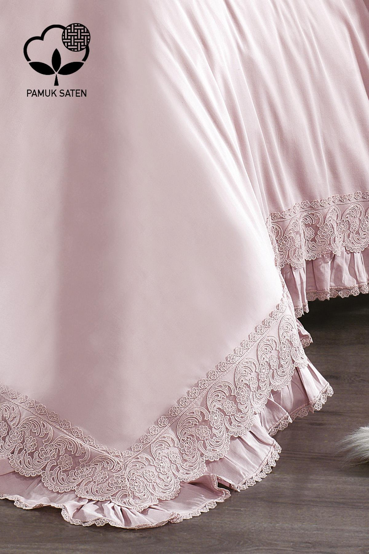 Powder lace organic cotton sateen duvet cover set for double bed
