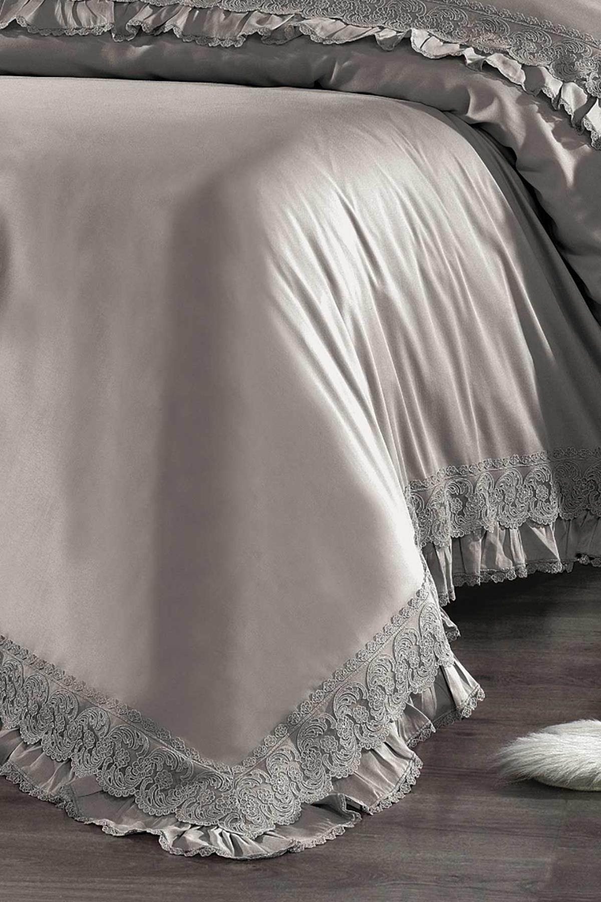 Helen Lace Cotton Satin Single 4-Piece Duvet Cover Set