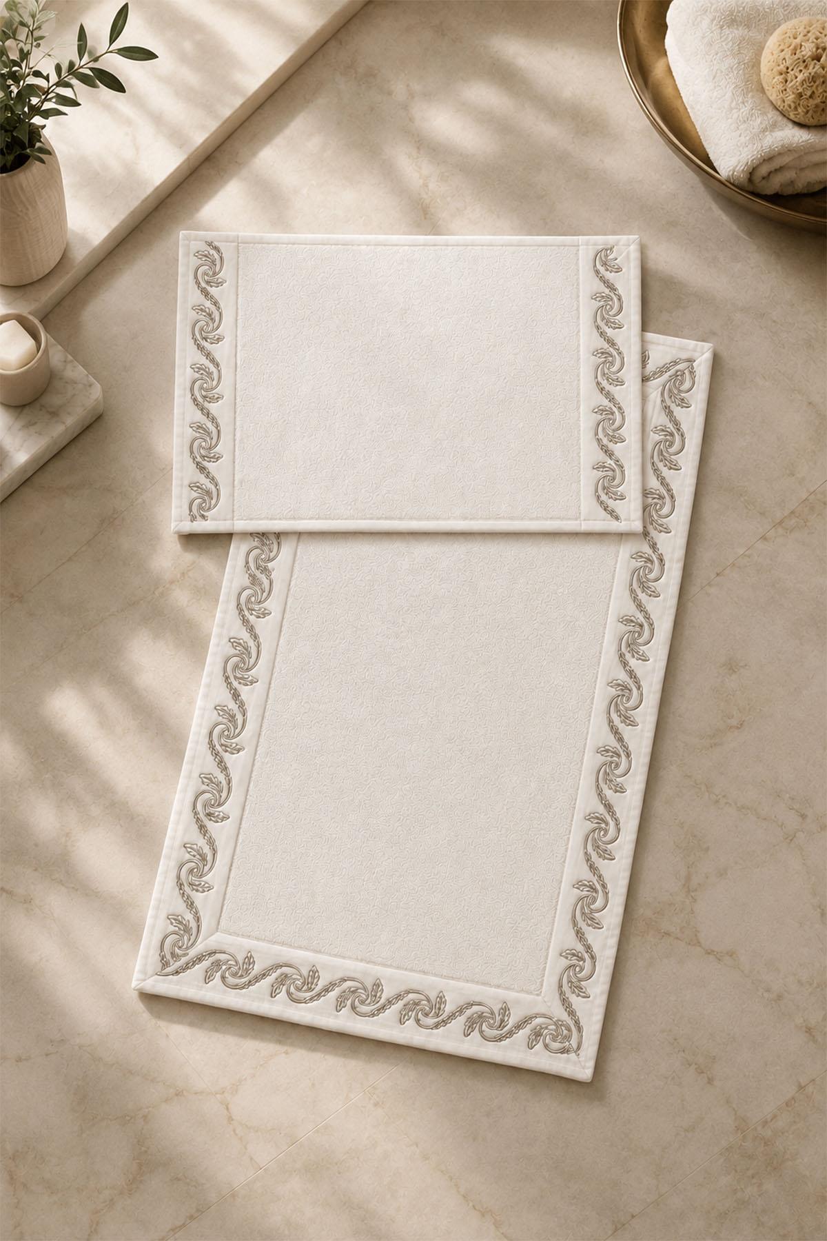 Latina Spiral Leaf Embroidered 2-Piece Mat Set (60 x 100 cm)