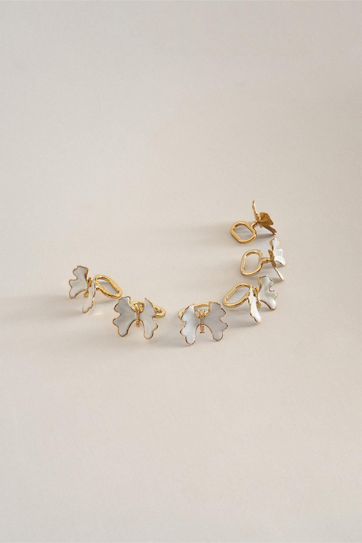 Laura Butterfly Detailed Gold-Enamel Napkin Ring Set of 6 - Nazik Home - Value for My Home!