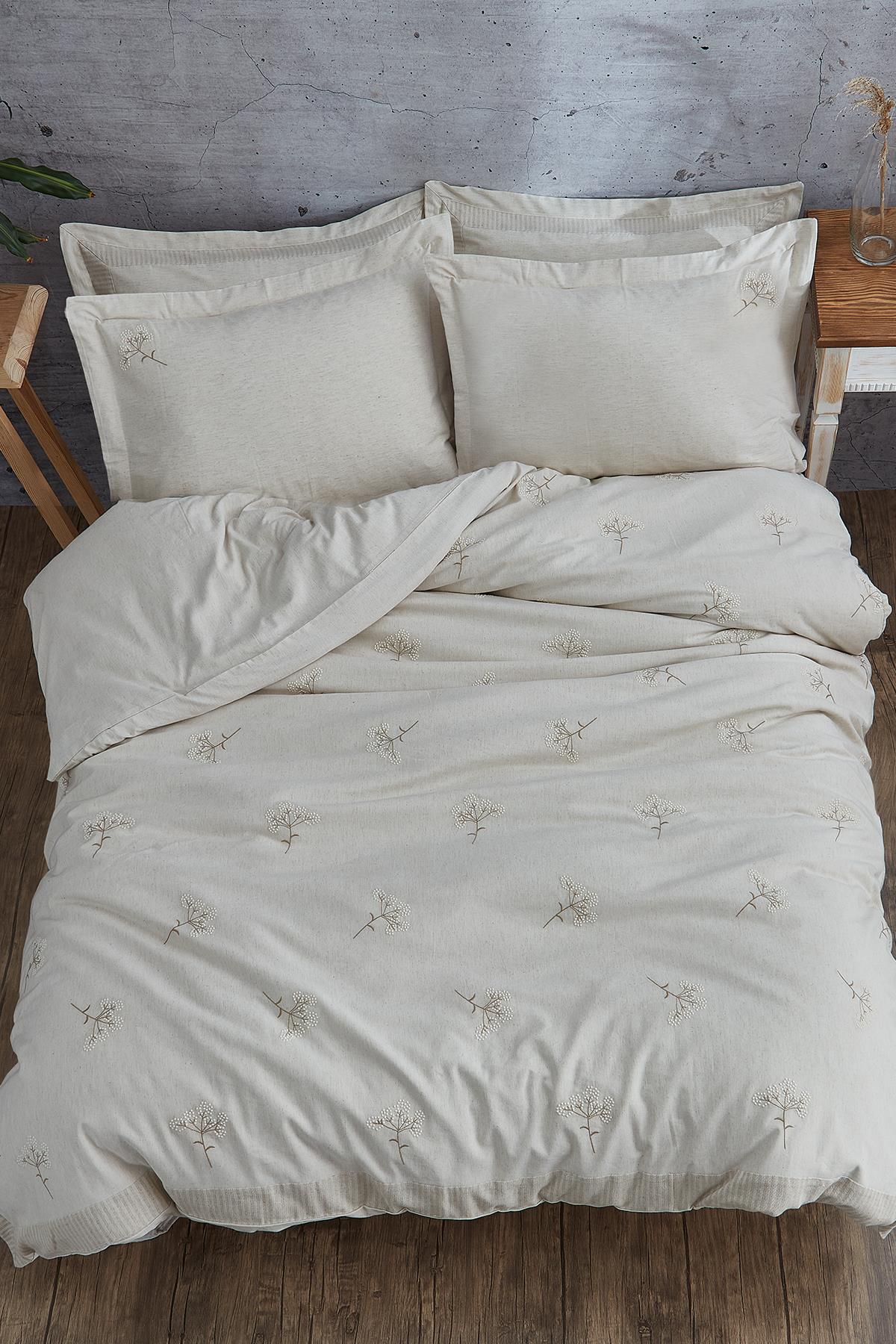 Loya Floral Embroidered Cotton Satin King Size 6-Piece Duvet Cover Set