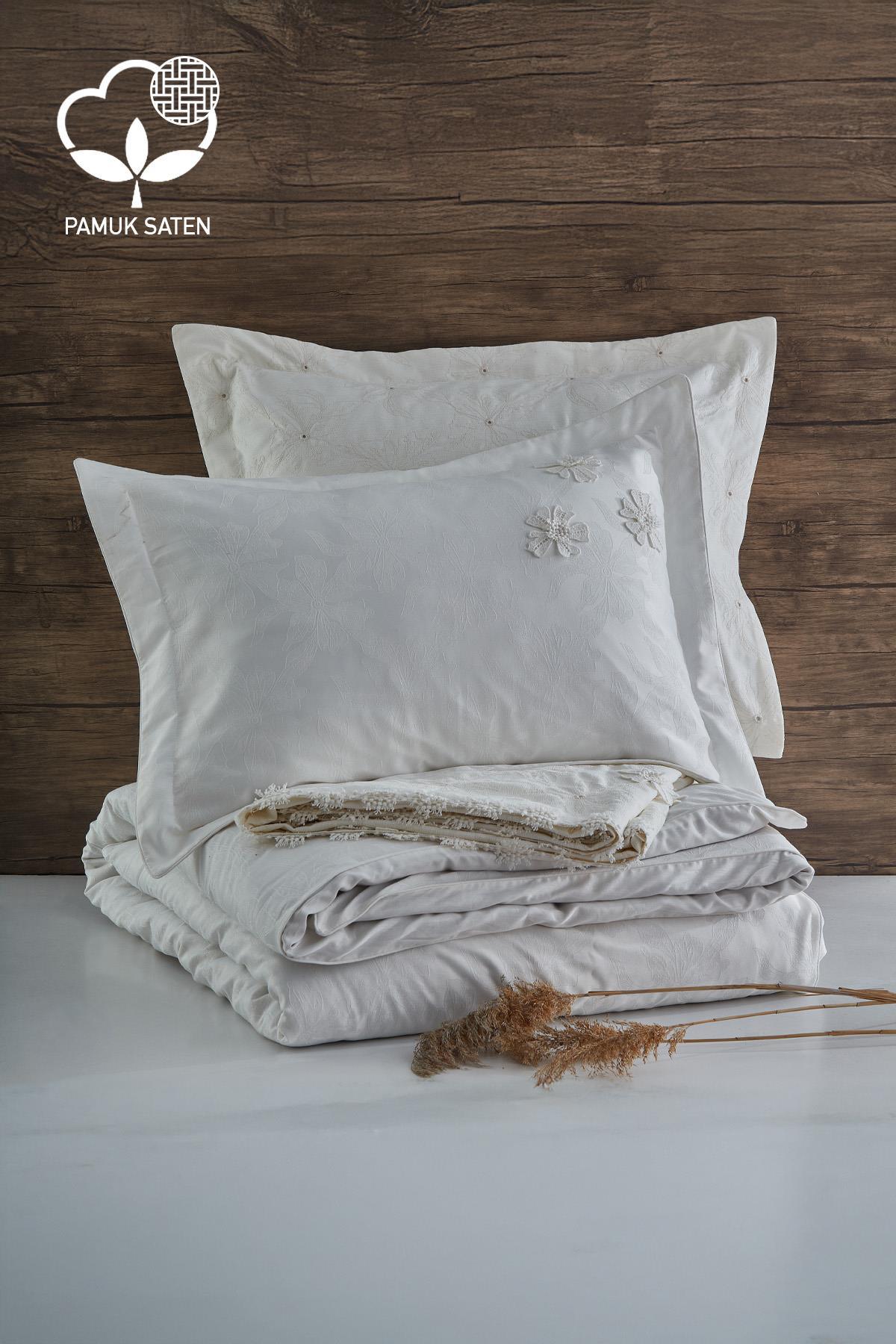 Narcissus Flower Embroidered Super King Size 9-Piece Duvet Cover & Bedspread Set - Nazik Home - Value for My Home!