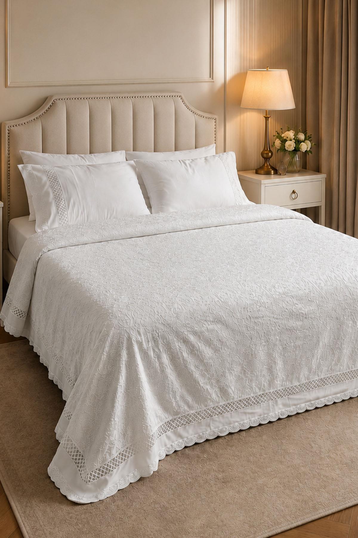 Queen Embroidered Cotton Satin King Size 6-Piece Duvet Cover Set