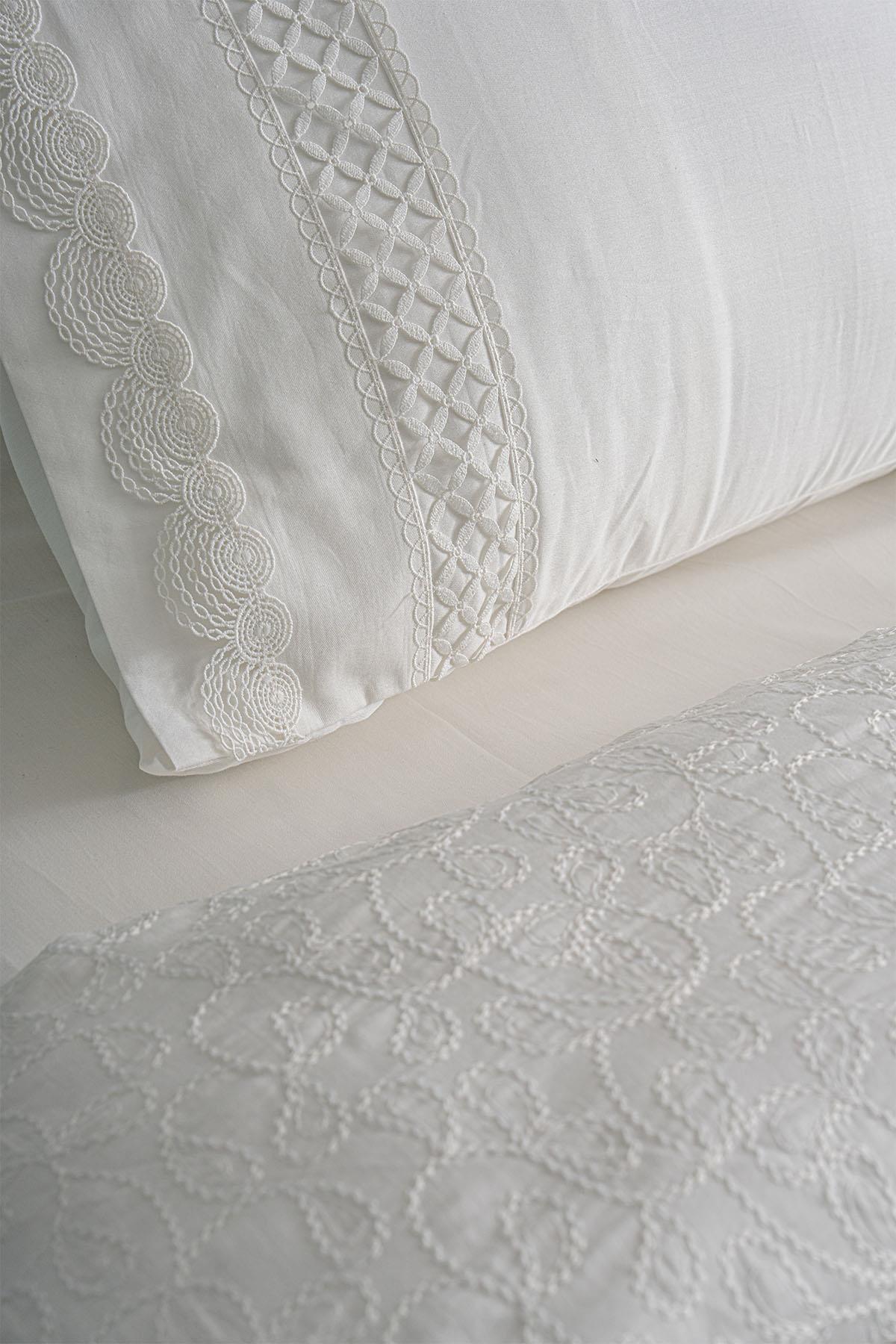 Queen Embroidered Cotton Satin King Size 6-Piece Duvet Cover Set
