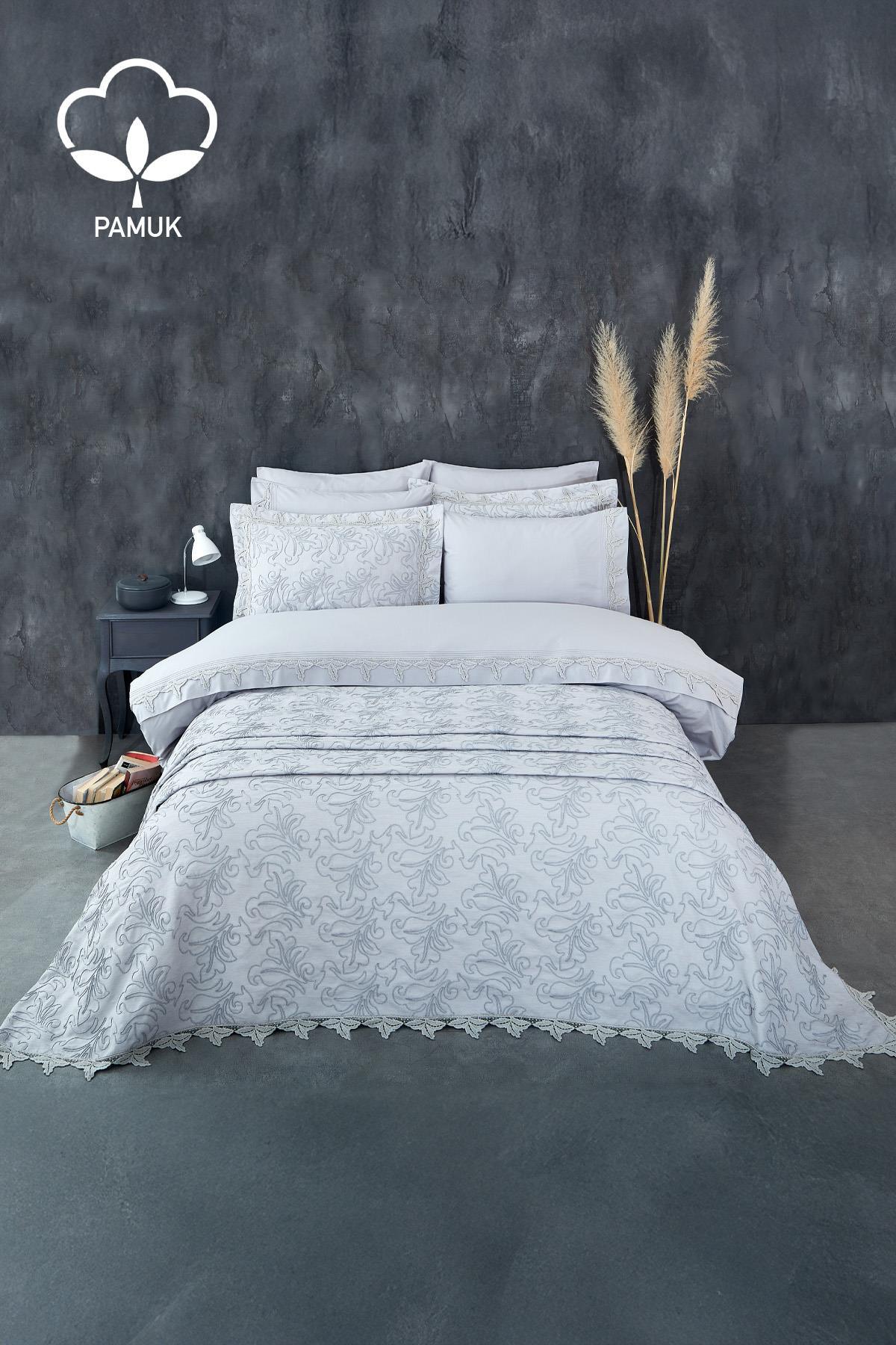 Ribera Embroidered Double 9-Piece Duvet Cover + Pique Set - Nazik Home - Value for My Home!