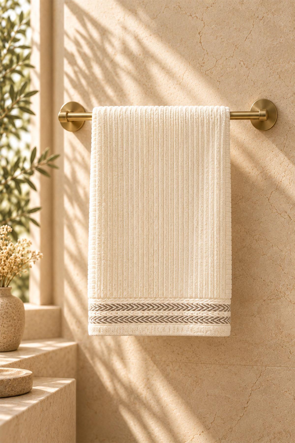 Velora Striped and Embroidered Bath Towel (90 x 150 cm)