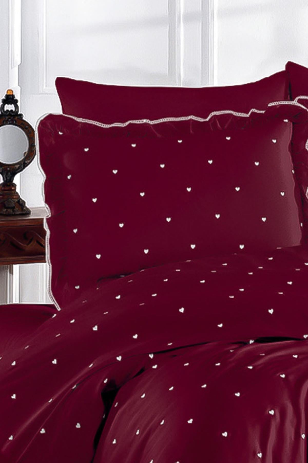 Amore Heart Embroidered Cotton Satin Single 4-Piece Duvet Cover Set