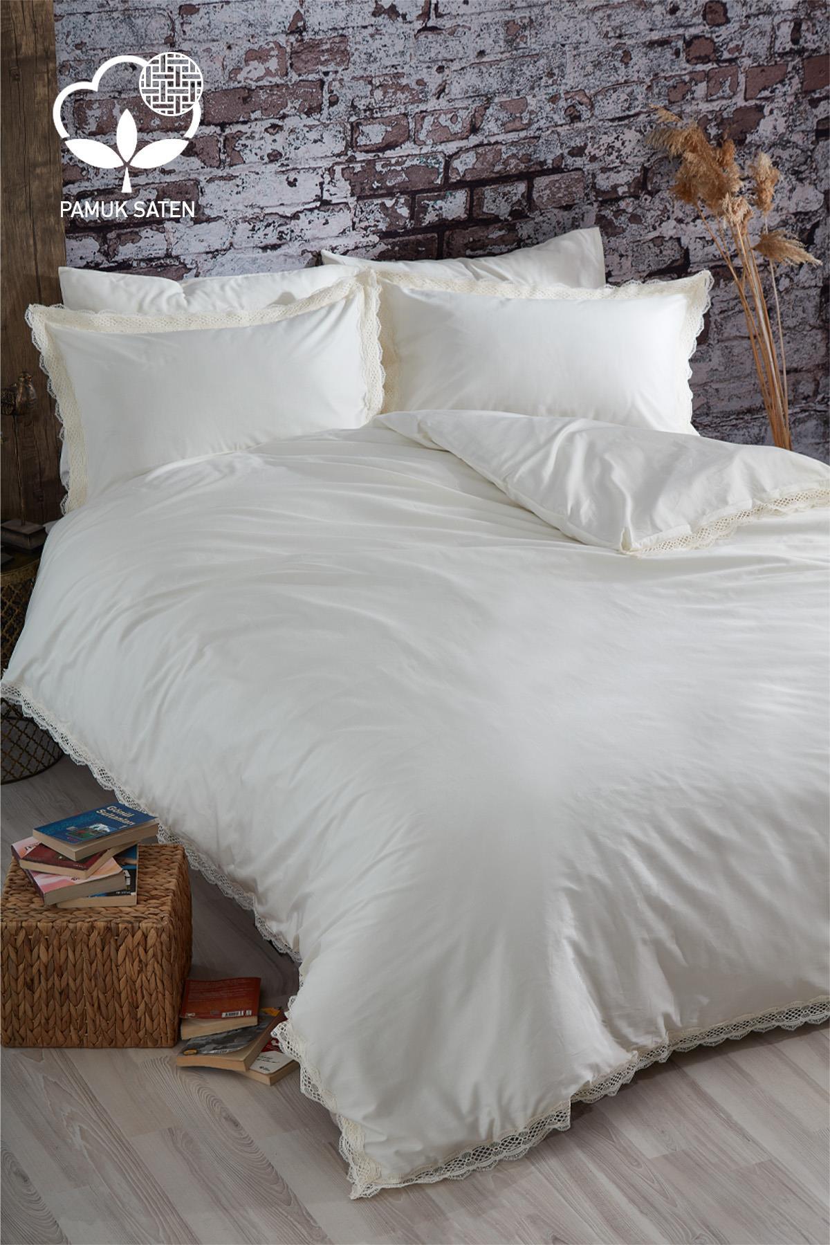 Asel 300 TC Lace Cotton Sateen Double 6-Piece Duvet Cover Set - Nazik Home - Value for My Home!