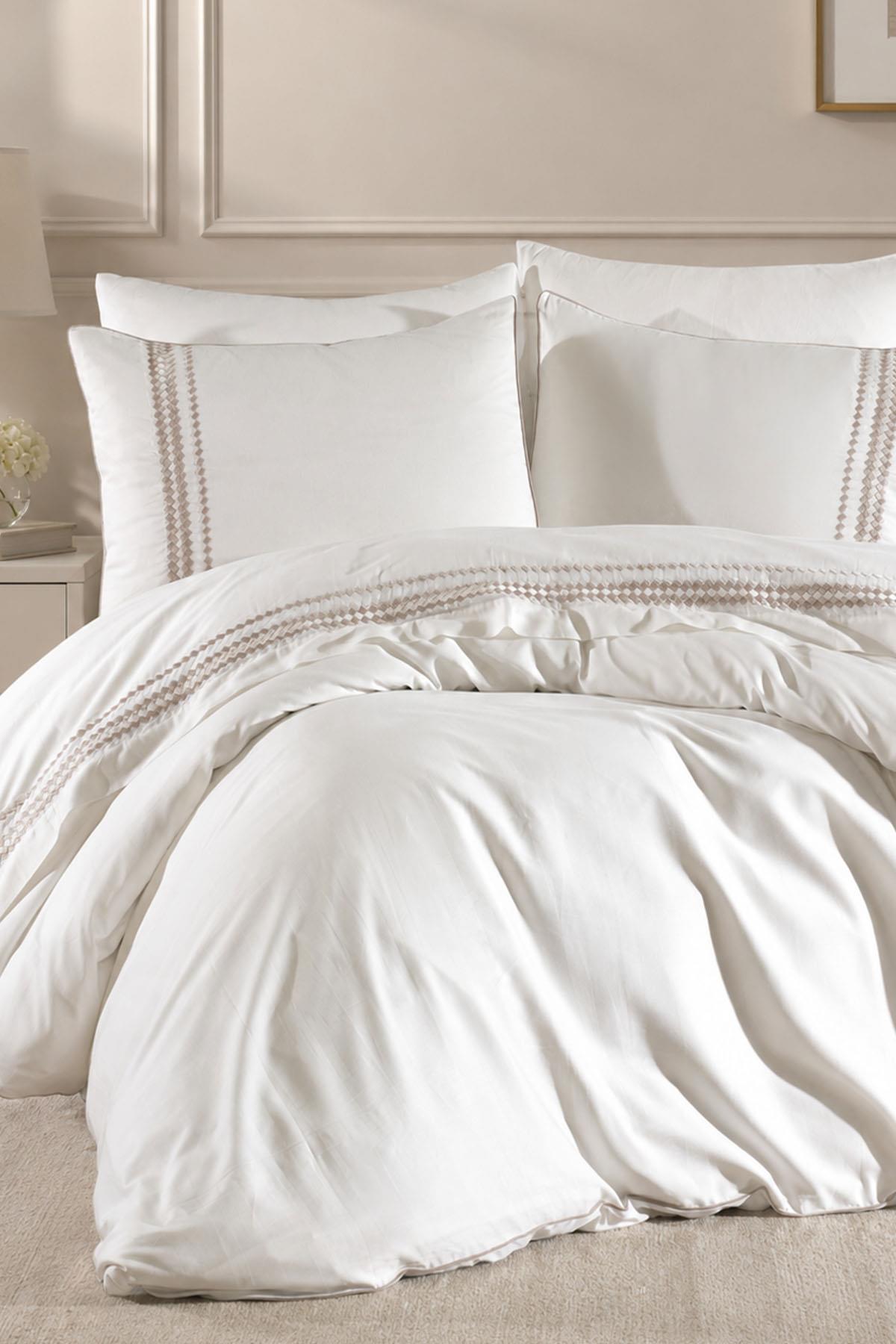 Benita Herringbone Embroidered Cotton Satin King Size 6-Piece Duvet Cover Set