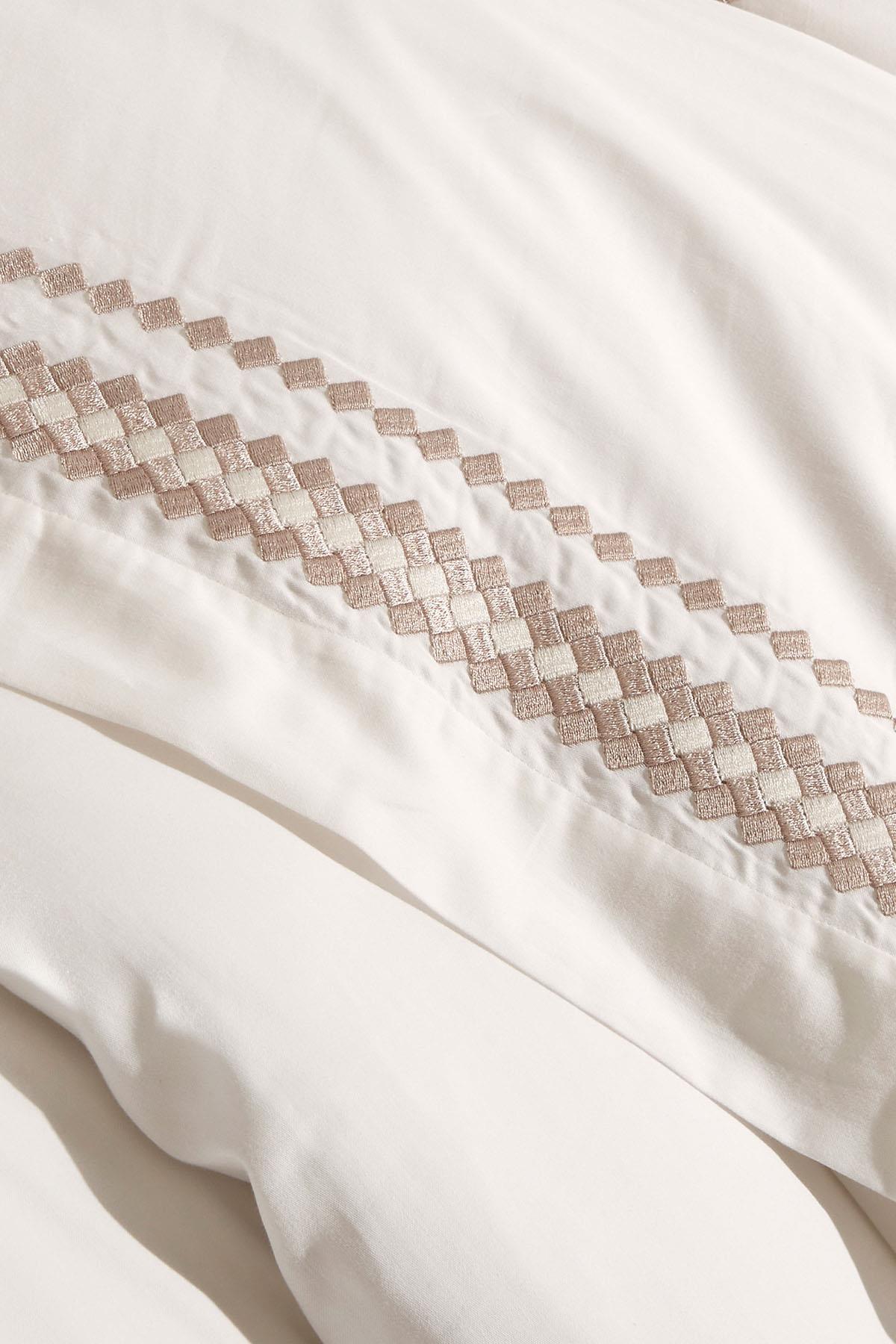 Benita Herringbone Embroidered Cotton Satin Super King Size 6-Piece Duvet Cover Set