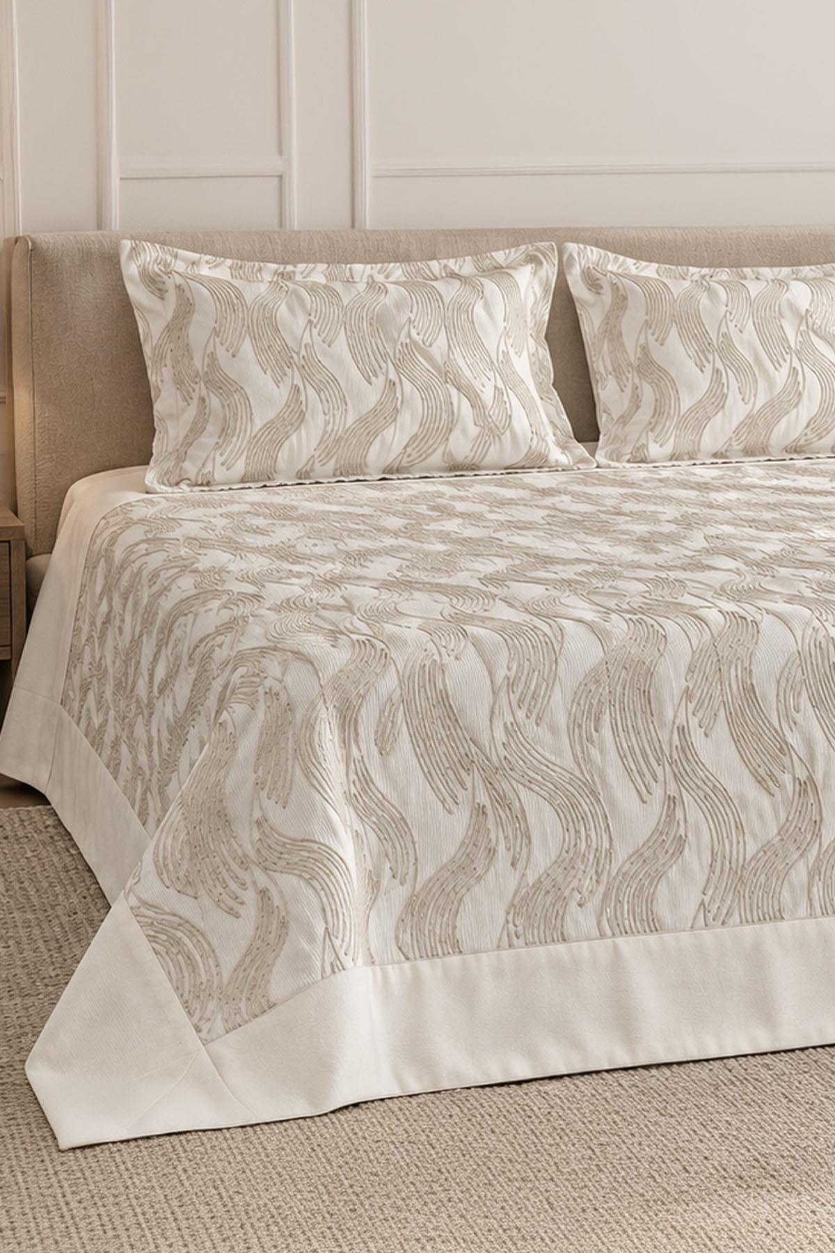 Calvina Feather-Embroidered Double Bedspread