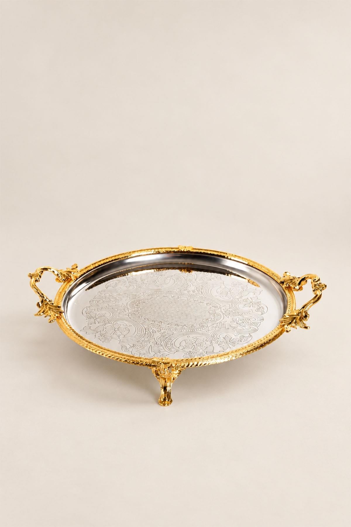 Kessa Round Tray with Gold Detail Handles (30 cm)