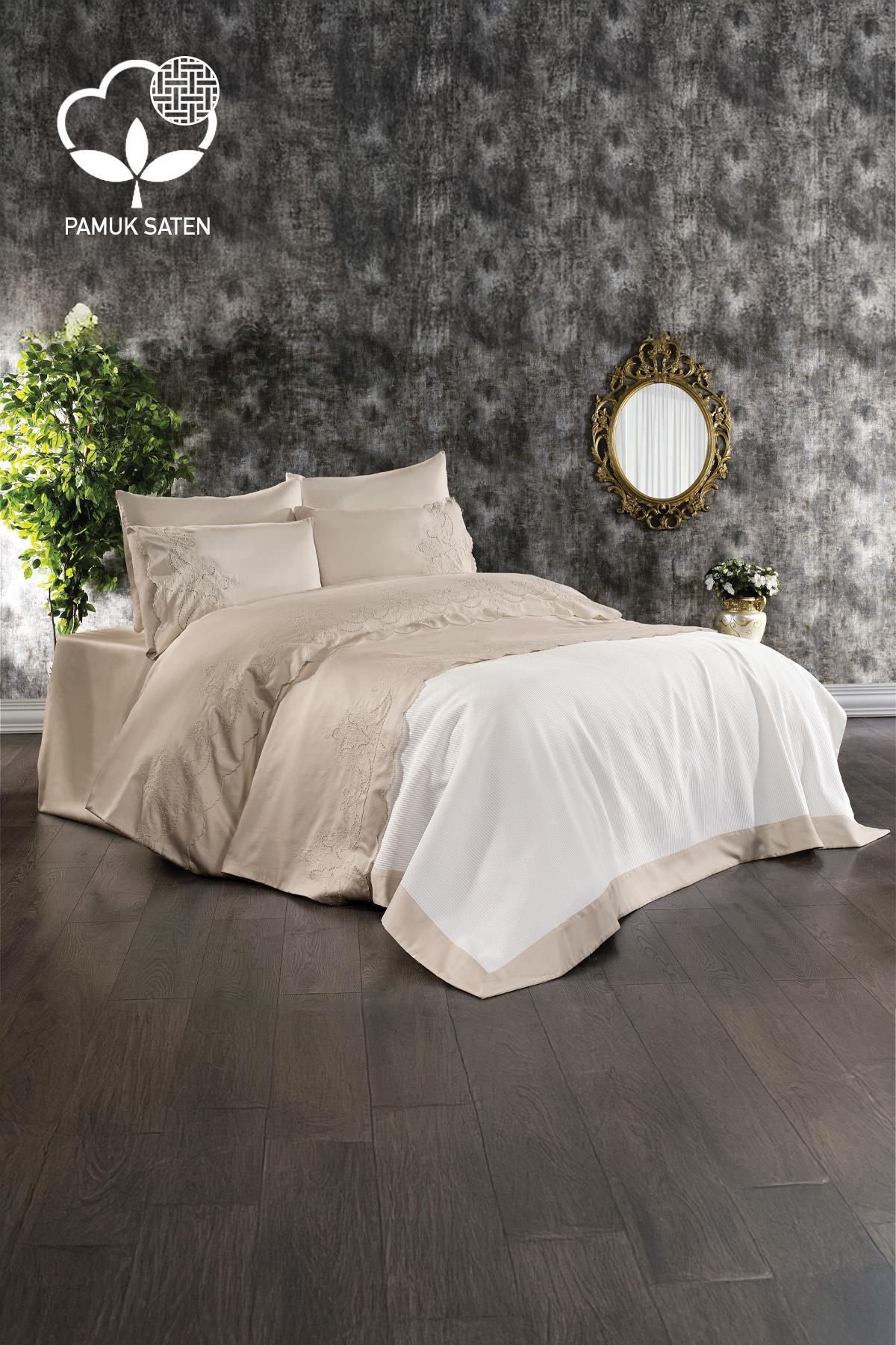 Dynasty Embroidered King Size 7-Piece Duvet Cover + Quilt Set