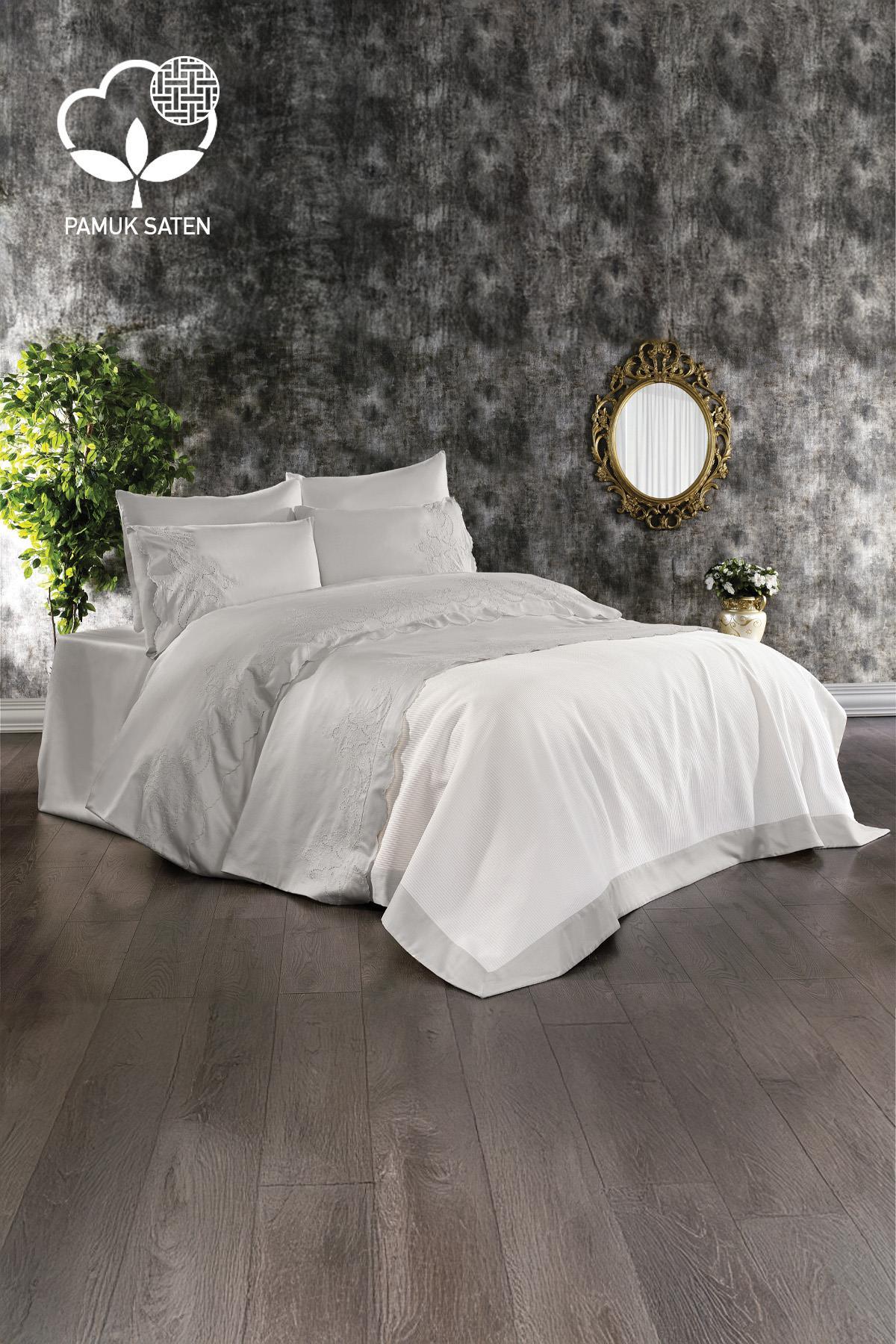 Hanedan Embroidered Super King Size 7-Piece Duvet Cover & Bedspread Set - Nazik Home - Value for My Home!