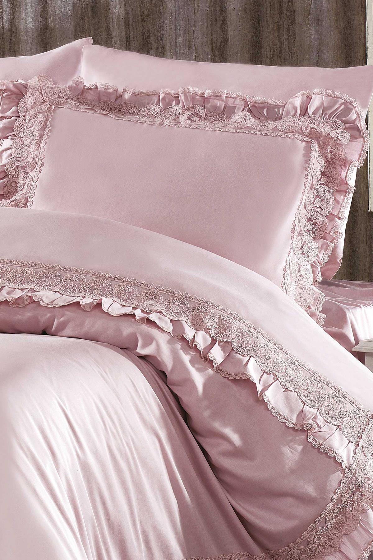 Helen Lace Cotton Satin Single 4-Piece Duvet Cover Set