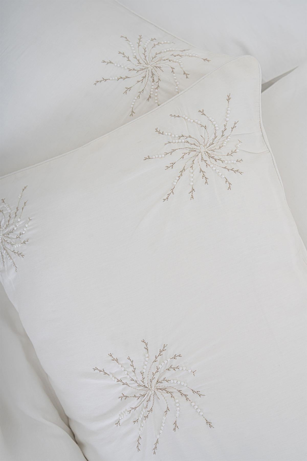 Lorient Pearl Embroidered Cotton Satin Double 6-Piece Duvet Cover Set