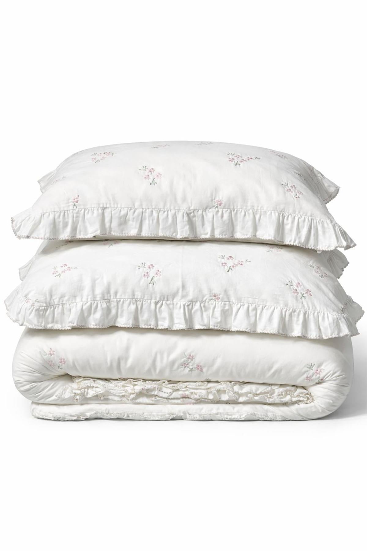 Nadia Daisy Embroidered Cotton Satin King Size 6-Piece Duvet Cover Set