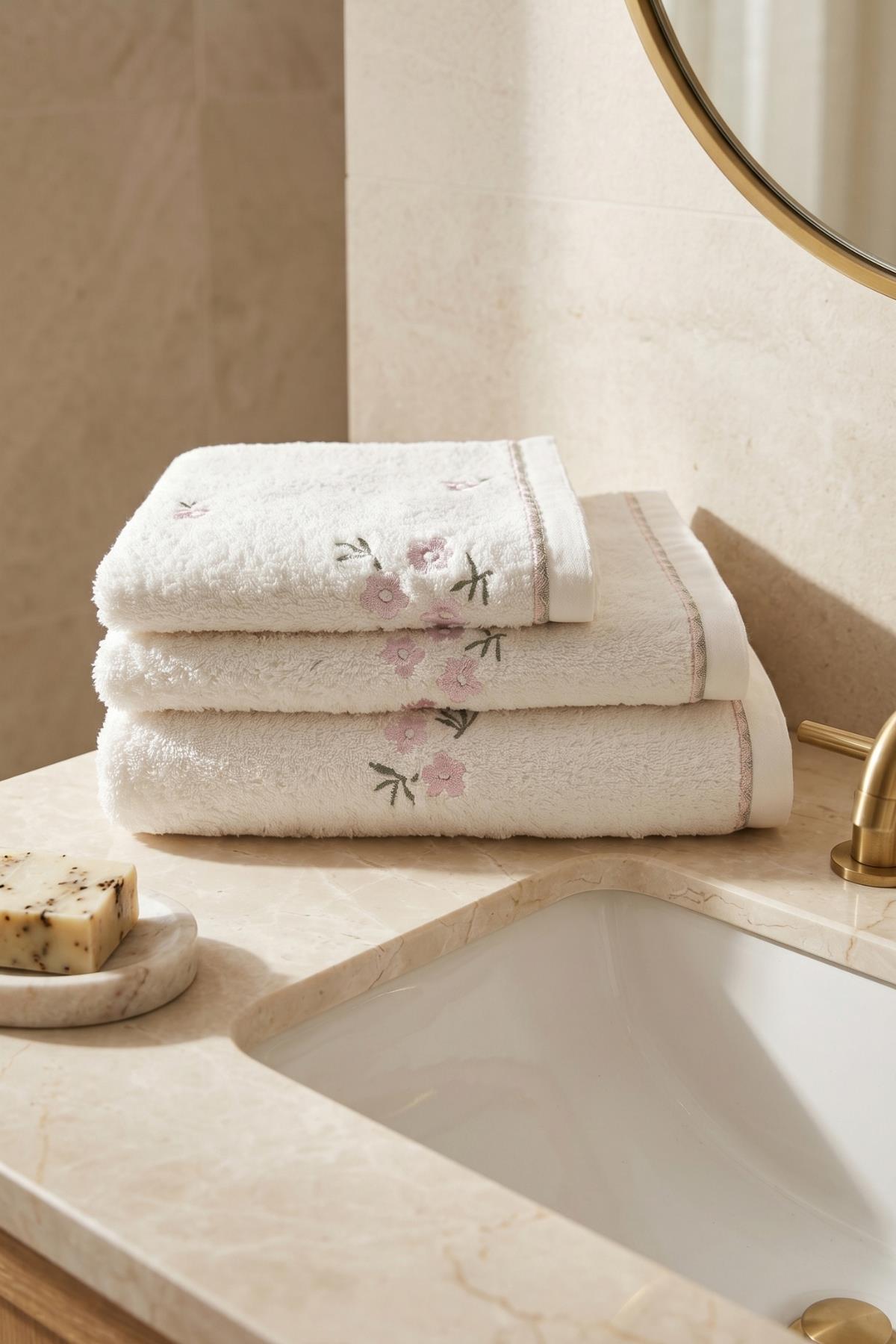 Nadia Daisy Embroidered Face Towel (50 x 90 cm)