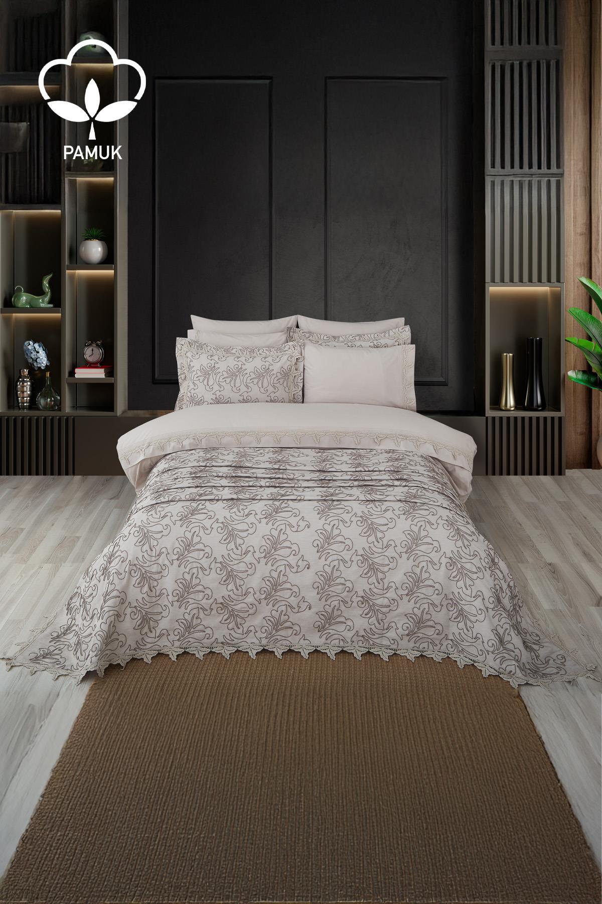 Ribera Embroidered Double 9-Piece Duvet Cover + Pique Set - Nazik Home - Value for My Home!