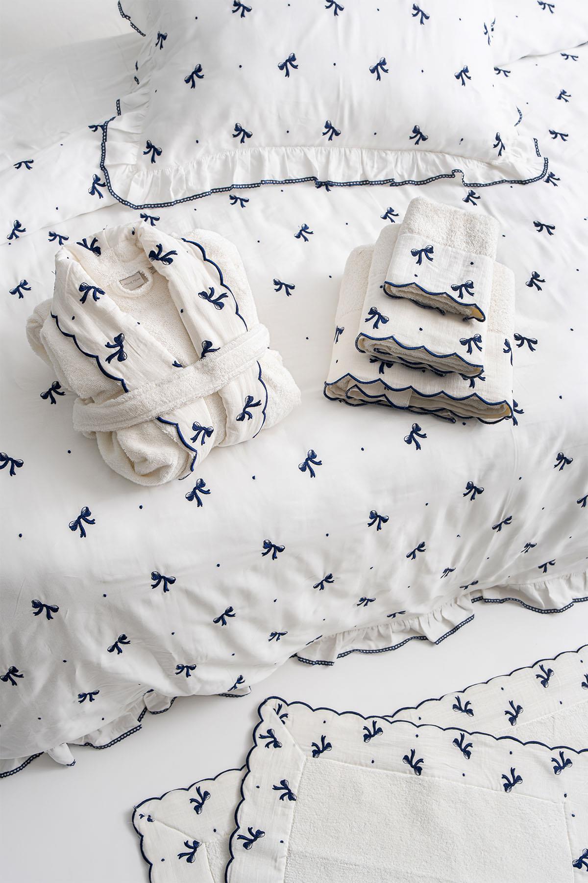 Serena Bow Embroidered Cotton Satin King Size 6-Piece Duvet Cover Set