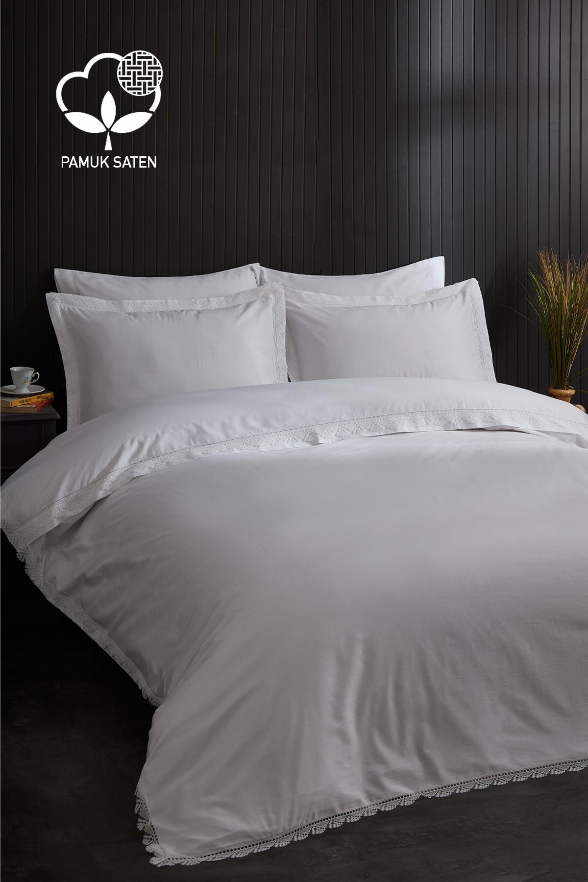 Elegant 300 TC Lace Cotton Sateen Super King Size 6-Piece Duvet Cover Set - Nazik Home - Value for My Home!